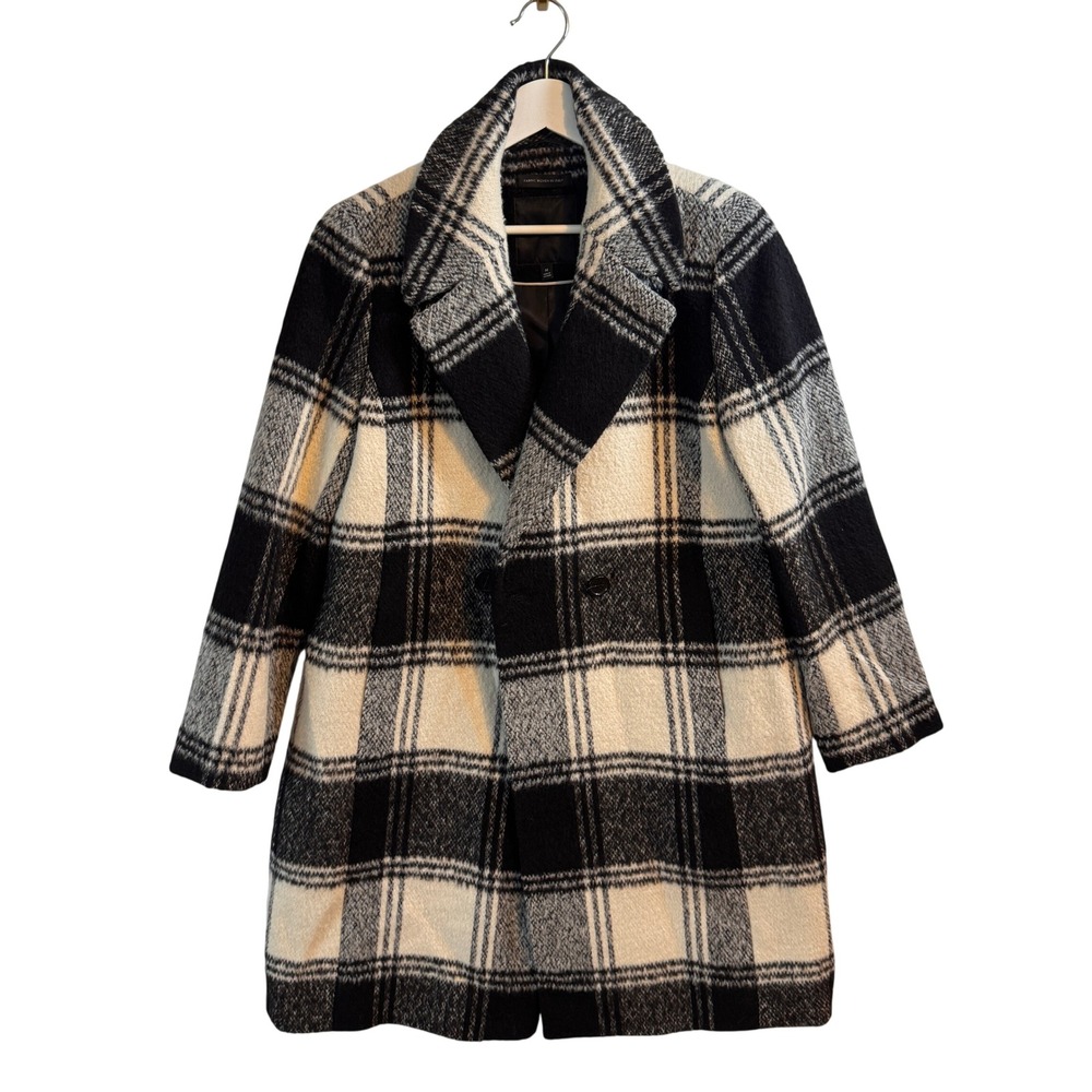 Talbots Pea Coat Plaid Wool Blend Medium Black White Women Italian Fabric Jacket